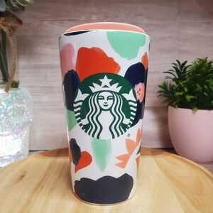 Starbucks Tropical Floral Pastel Colors Double-wall Ceramic Mug *